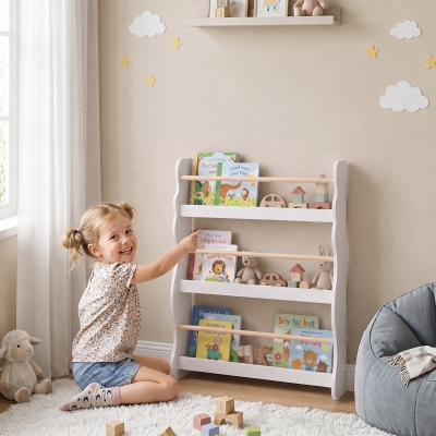 Qaba 3-Tier Kids Bookshelf Wall Mounted, Floating Children's Bookcase for Playroom, Living Room, for 3-8 Years, White