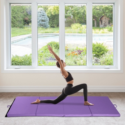 Soozier 4'x8'x2' Folding Gymnastics Tumbling Mat, Exercise Mat with Carrying Handles for Yoga, MMA, Martial Arts, Purple