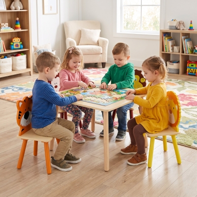Qaba Kids Table and 4 Chairs Set for Art, Craft, Drawing and Snack Time, Playroom, Classroom, Nursery, Boys Girls 3-8, Yellow