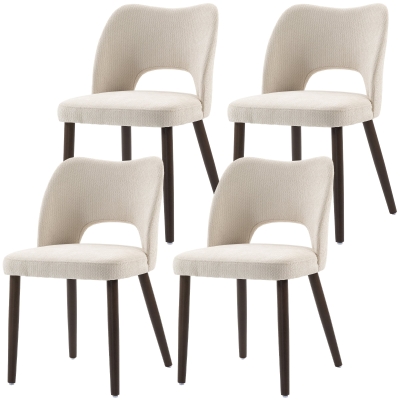 HOMCOM Dining Chairs Set Upholstered Kitchen Chenille Tool Free Assembly Rubberwood Legs, Cream White
