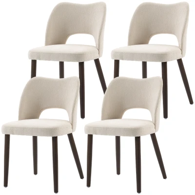 HOMCOM Dining Chairs Set Upholstered Kitchen Chenille Tool Free Assembly Rubberwood Legs, Cream White