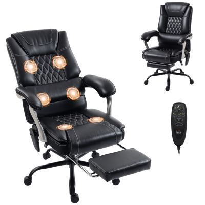 HOMCOM Big & Tall Massage Office Chair, Reclining, Footrest, Black