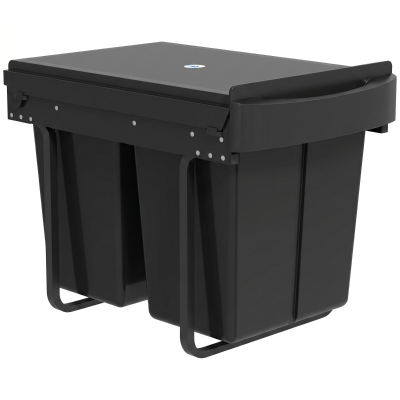 HOMCOM Pull Out Trash Can Under Cabinet, 10.6 Gallon (40L) Slide Out Garbage Can with 2 Removable Compartments, Black