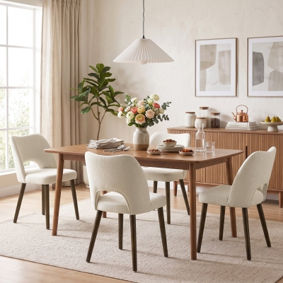 HOMCOM Dining Chairs Set Upholstered Kitchen Chenille Tool Free Assembly Rubberwood Legs, Cream White