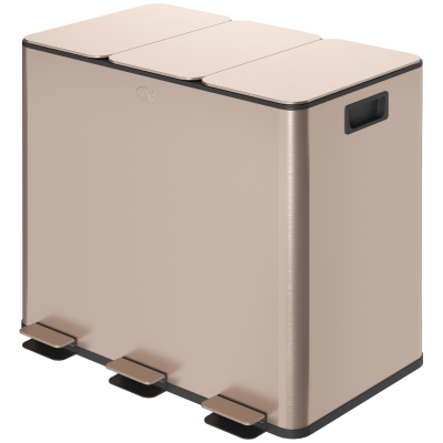 HOMCOM Garbage Bin, Soft-Close Trash Can with Foot Pedal, 3x4 Gallon (3x15 L) Garbage Can with Removable Inner Buckets, Gold