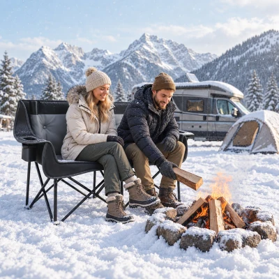 Outsunny Heated Double Camping Loveseat, Oversized Folding Padded Chair