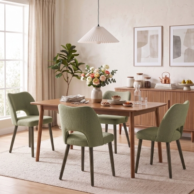 HOMCOM Dining Chairs Set Upholstered Kitchen Chenille Tool Free Assembly Rubberwood Legs, Green