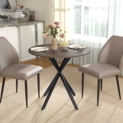 HOMCOM 31.5" Round Dining Table, Industrial Steel Legs, Brown