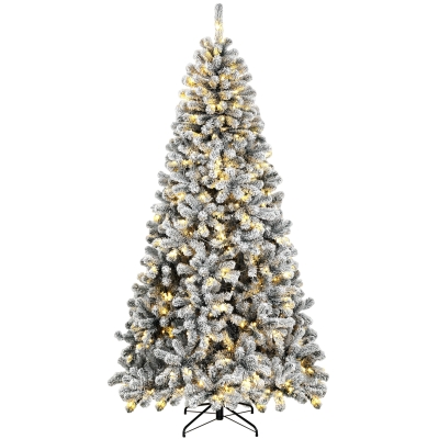 HOMCOM 7.5ft Flocked Prelit Christmas Tree, LED Northern Pine