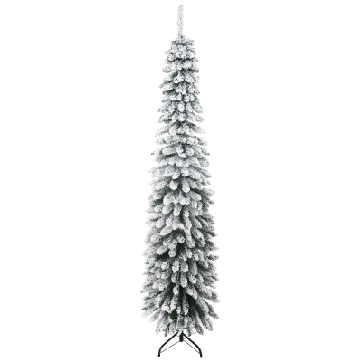 HOMCOM 7' Slim Pencil Christmas Tree, Snow-Flocked, 603 Tips, Green