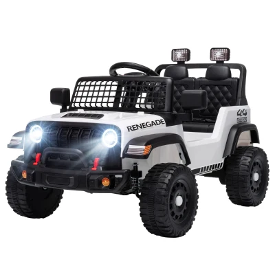 Qaba 12V Ride on Truck Car with Remote, Soft Start, 4-Wheel Suspension, Safety Belt, Lights, USB Music for Ages 2-4, White