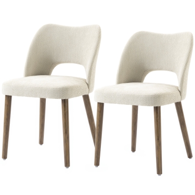HOMCOM Dining Chairs Set Upholstered Chenille Rubberwood, Cream White