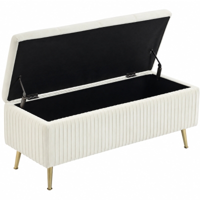 HOMCOM Storage Ottoman Bench, 43 Inch Large Storage Chest with Steel Legs and Padded Seat, Foot Rest, Load 485 lbs, Cream White