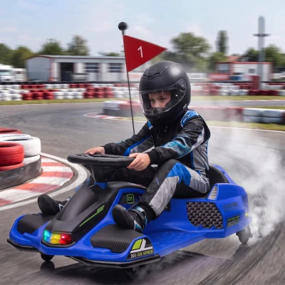 Aosom 12V Electric Drifting Go Kart, Blue with Music & Lights