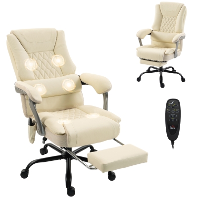 HOMCOM Big & Tall Massage Office Chair, 400lbs, Reclining, Beige