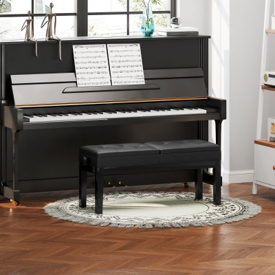 HOMCOM Piano Bench with Storage, Height Adjustable Piano Stool, PU Leather Tufted Keyboard Seat, Black