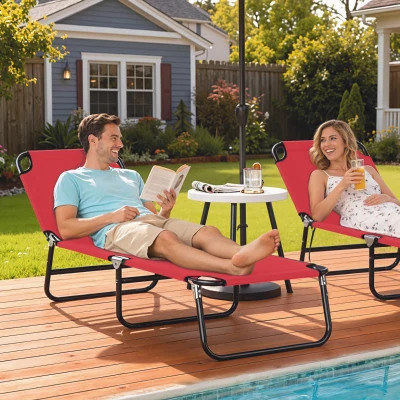 Outsunny Folding Chaise Lounge Chairs, 5-Level Recline, Red