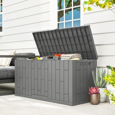 Outsunny 60 Gallon Resin Deck Box, Lockable Outdoor Storage Box, Splash-Resistant & UV Resistant Patio Storage Container