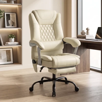 HOMCOM Big & Tall Massage Office Chair, 400lbs, Reclining, Beige