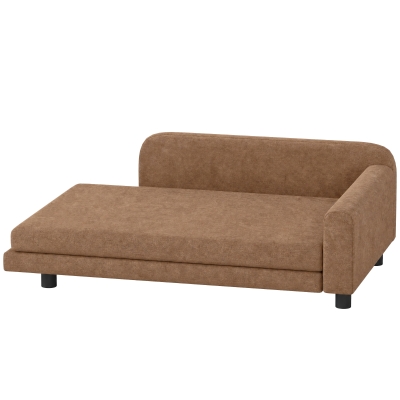 PawHut Large Velvet Dog Couch Bed with Backrest, Armrest, Brown