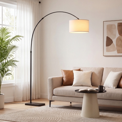HOMCOM Arc Floor Lamp, Standing Lamp with Adjustable Linen Shade, 90° Tilt and Swivel Shade, Height-Adjustable, Black
