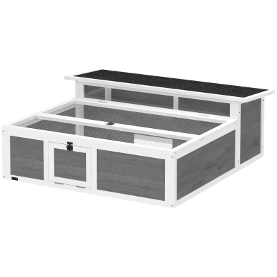 PawHut Wooden Tortoise Habitat with Openable Top & Clear Window, Gray