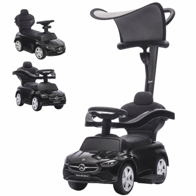 Qaba Benz 3-in-1 Toddler Push Car with Canopy, Storage, Black
