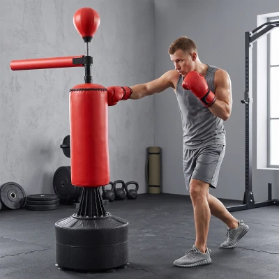 Soozier Freestanding Boxing Punch Bag Stand with 360° Rotating Flexible Arm, Speed Ball, Waterable and Sandable Base, Red