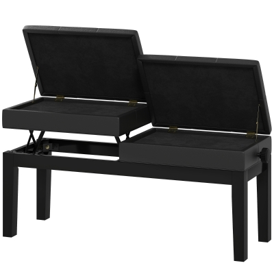 HOMCOM Piano Bench with Storage, Height Adjustable Piano Stool, PU Leather Tufted Keyboard Seat, Black