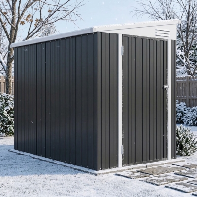 Outsunny 4' x 6' Outdoor Storage Shed Lean to Shed Outdoor Metal Tool Shed with Lockable Door and Air Vents, Dark Grey