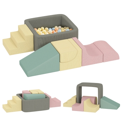 Qaba 7-Piece Foam Climbing Blocks Set with Corduroy Covers, Multicolor