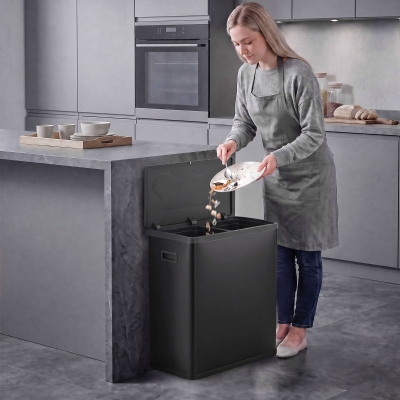 HOMCOM Automatic Trash Can, 15.8Gal / 60L Touchless Garbage Can with Dual Compartments, Stainless Steel, Black