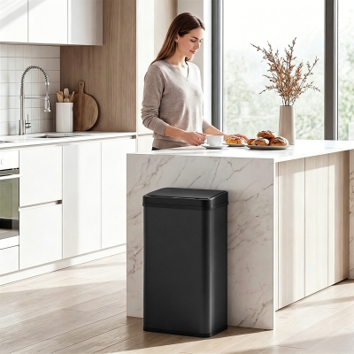 HOMCOM 13.2 Gal (50 L) Automatic Garbage Can w/ Soft-Close Lid, Trash Can with Fingerprint Resistant Stainless Steel, Black