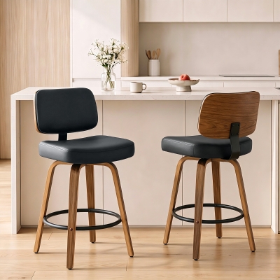 HOMCOM Bar Stools Set of 2 Modern Swivel PU Leather Upholstered Counter Height Bar Chairs, Black