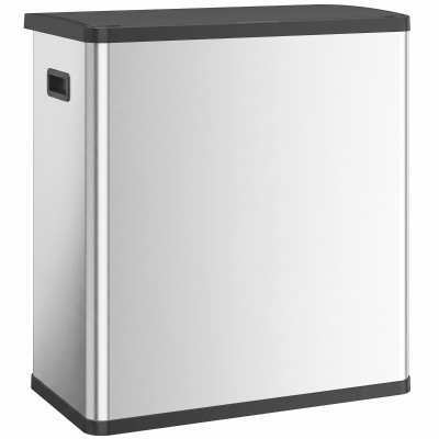 HOMCOM Automatic Trash Can, 15.8Gal / 60L Touchless Garbage Can with Dual Compartments, Stainless Steel, Silver