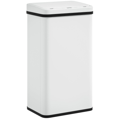 HOMCOM 13.2 Gal (50 L) Automatic Garbage Can w/ Soft-Close Lid, Trash Can with Fingerprint Resistant Stainless Steel, White