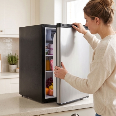 HOMCOM 2.6 Cu Ft Mini Fridge with Chiller Box, Single Door Compact Refrigerator, Adjustable Thermostat, Reversible Door, Silver