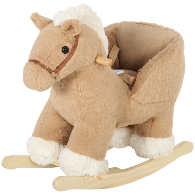 Qaba Plush Rocking Horse with Seat Belt & Sound, Toddler 18-36M, Brown