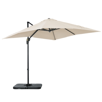 Outsunny 8' x 8' Square Patio Hanging Offset Umbrella with 360° Rotation, Aluminum Outdoor Cantilever Parasol with Crank & Tilt, Sun Canopy Shelter with Cross Base, White