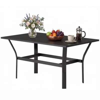 Outsunny Outdoor Side Table with Slatted Tabletop, Metal Patio Coffee Table for Garden, Balcony, Black