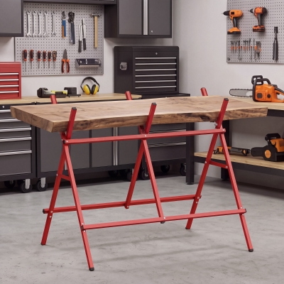 HOMCOM Foldable Saw Horse, Heavy Duty Cutting Stand with Adjustable Height and Width, A-Frame Sawhorse with Locking Buckle