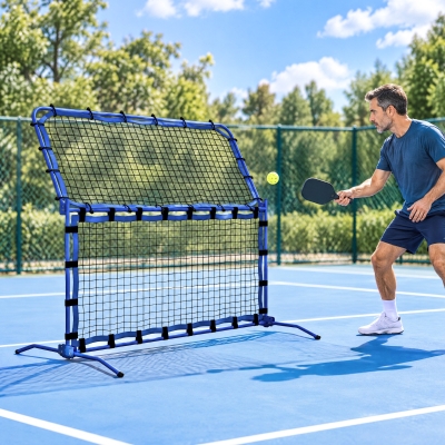 Soozier 3 in 1 Pickleball Net, Foldable Pickle Ball Net with Rebounder, Adjustable Height and Angle, Metal Frame, Blue