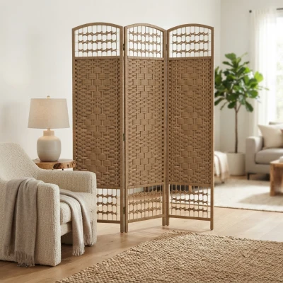 HOMCOM 3-Panel Folding Privacy Screen Room Divider, Natural