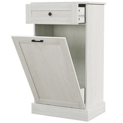 HOMCOM Kitchen Tilt-Out Trash Bin Cabinet with Drawer, Light Gray