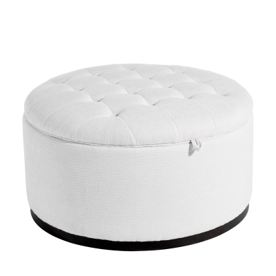 Elegant Round Storage Ottoman with Tufted Chenille and Removable Lid, Versatile Coffee Table for Living Room, 28'' L x 28" W x 16.5" H, White