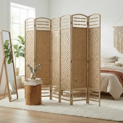 HOMCOM 6-Panel Folding Privacy Screen Room Divider, Natural