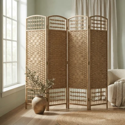 HOMCOM 4-Panel Folding Privacy Screen Room Divider, Natural
