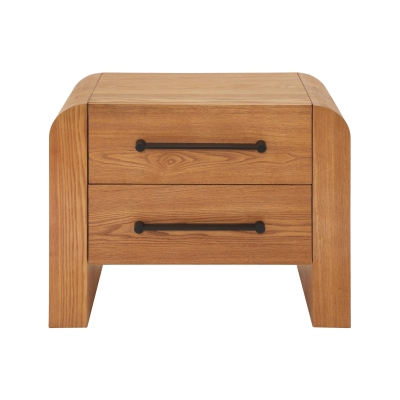 Minimalist Modern Nightstand Set of 2 with Black Metal Handles, Wooden Bedside Storage Tables for Bedroom, 28.5'' L x 15.5'' W x 23.5'' H, Brown