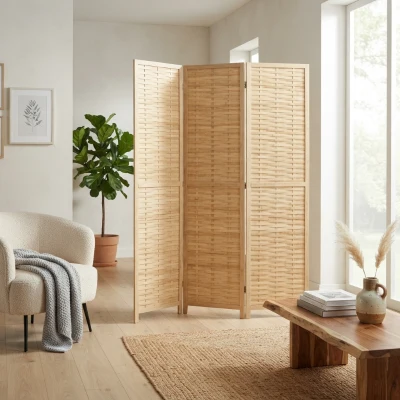 HOMCOM 3-Panel Bamboo Room Divider, Folding Privacy Screen, Natural