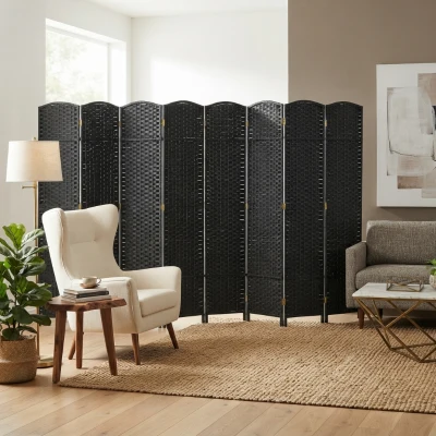 HOMCOM 8-Panel Folding Privacy Screen, 5.6' Room Divider, Black